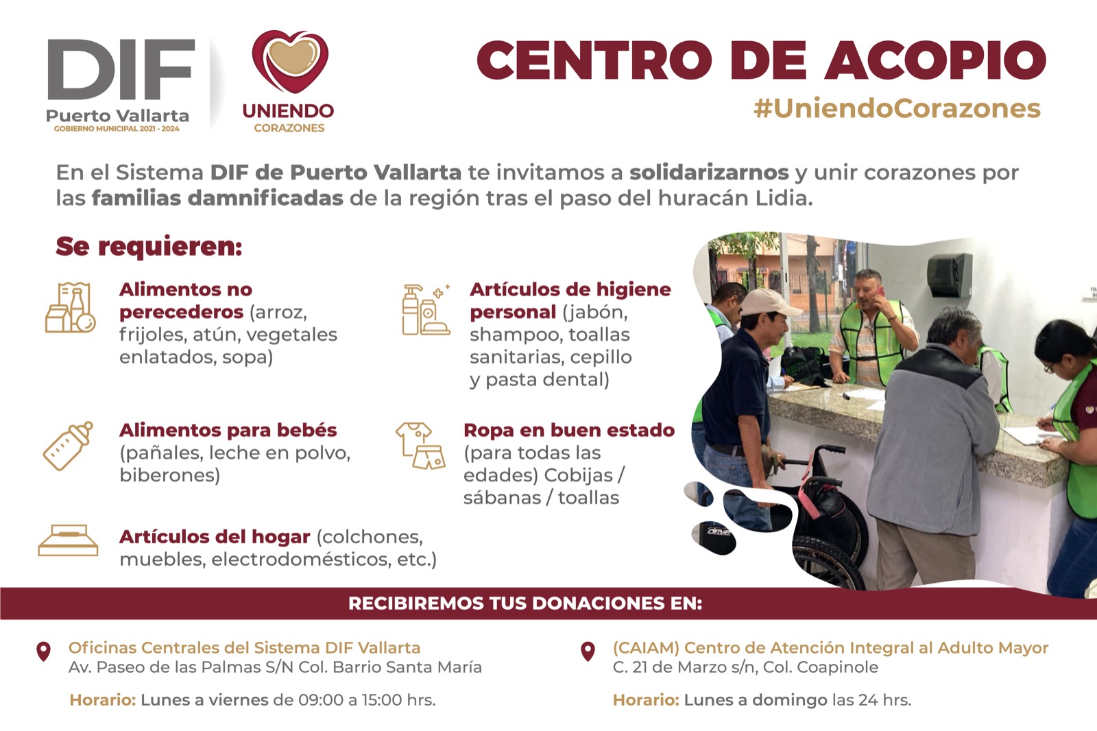 Activa DIF Vallarta Centros de Acopio para ayudar a damnificados