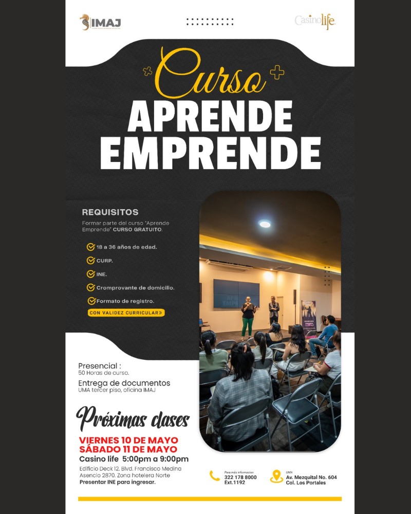 Invitan a jóvenes a participar en el curso ‘Aprende Emprende’