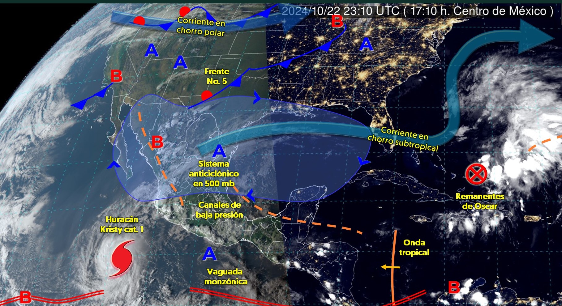 SE PREVÉN LLUVIAS FUERTES A MUY FUERTES EN ESTADOS DEL OCCIDENTE, SUR Y SURESTE DEL PAÍS